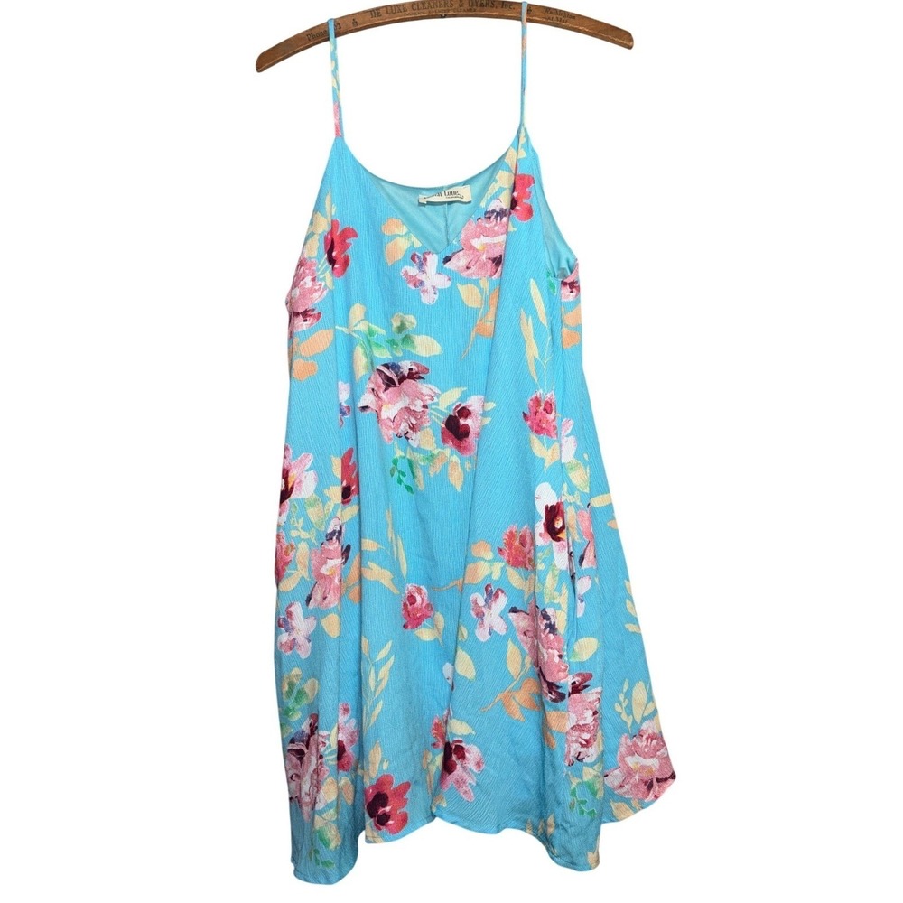 Peach Love California L Floral Mini Dress‎ Blue Sleeveless Spaghetti Strap Fairy